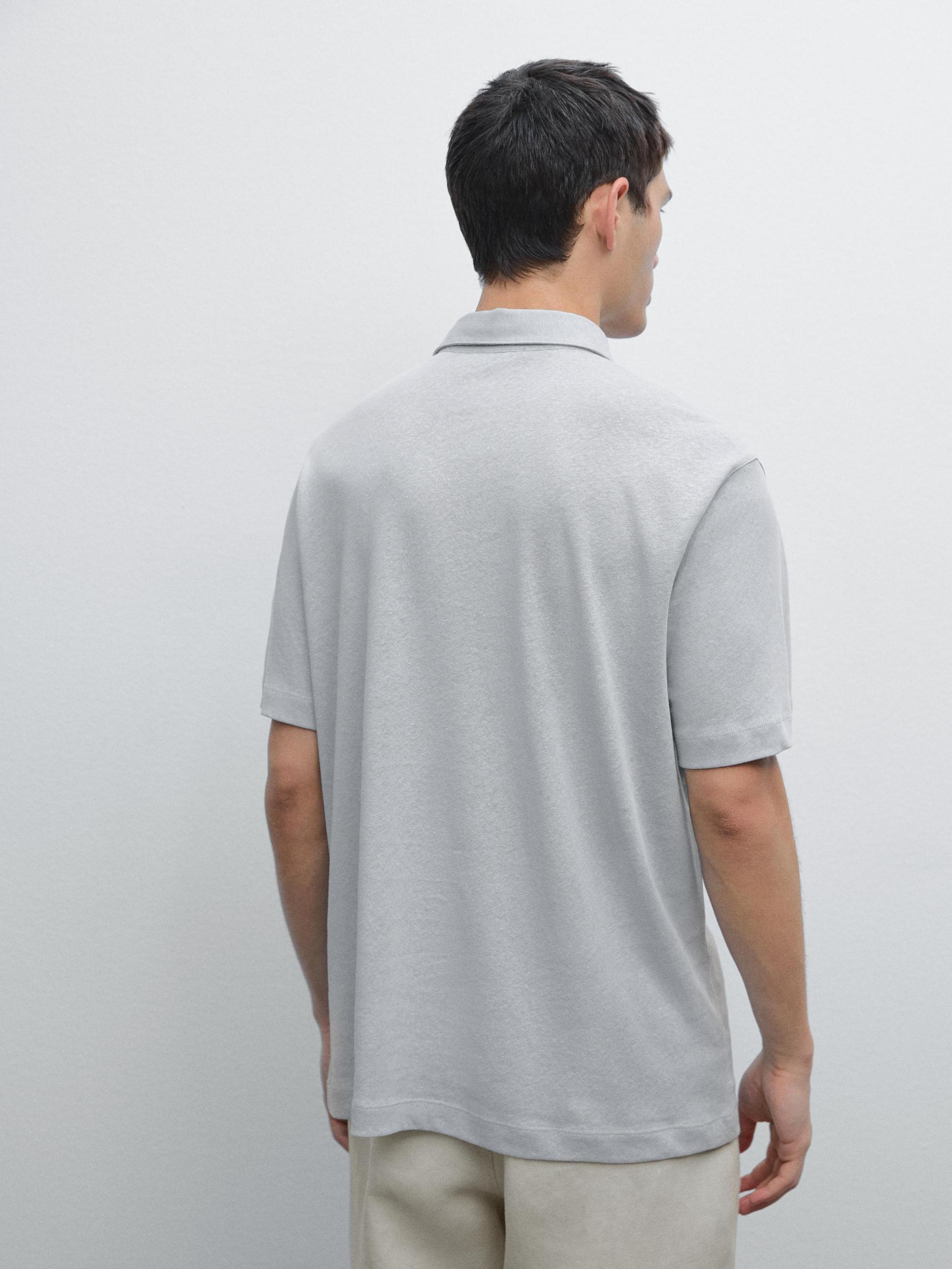 Short sleeve linen blend polo shirt Product Image