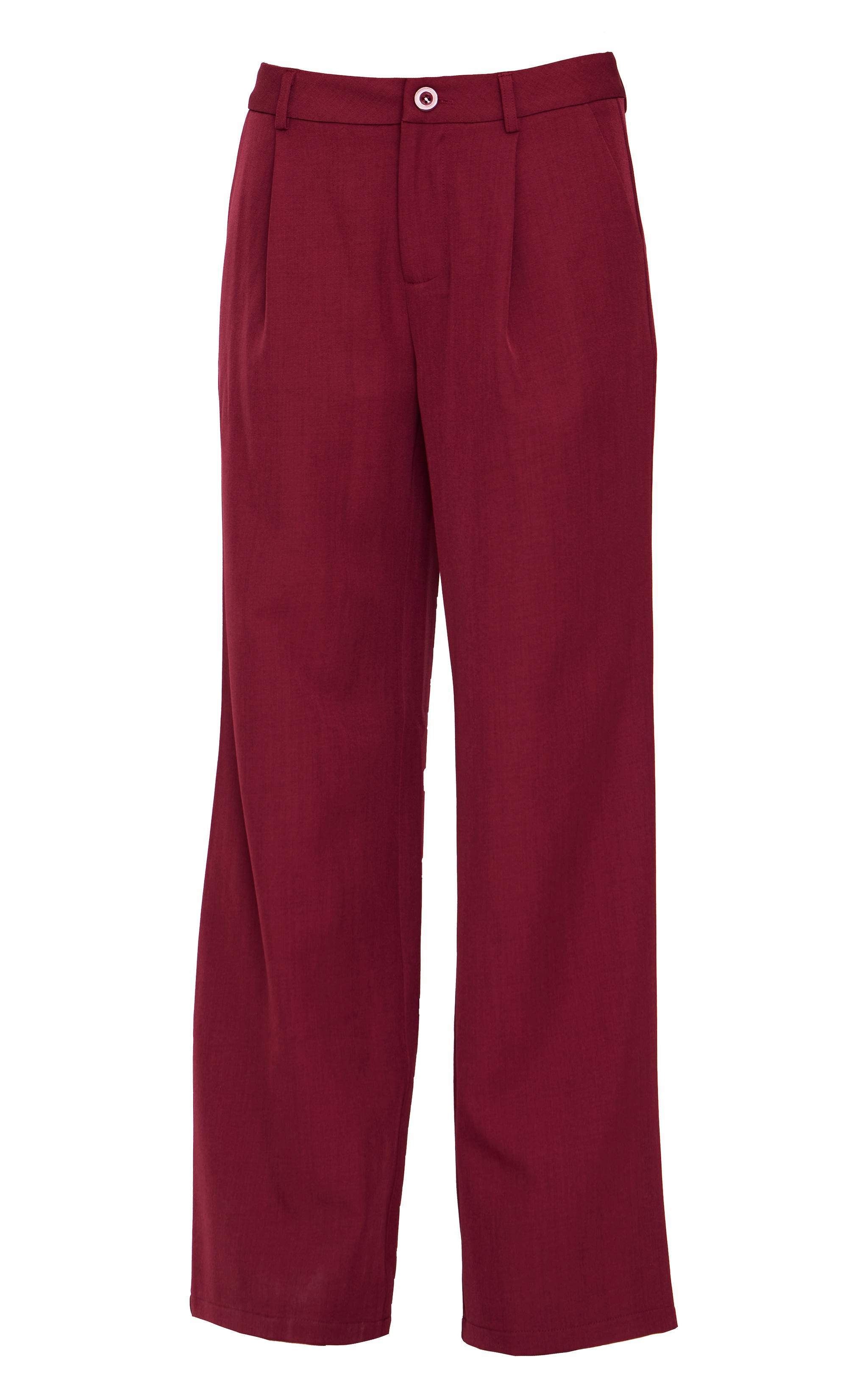 Burgundy Tailored Woven Straight Leg Pants Product Image