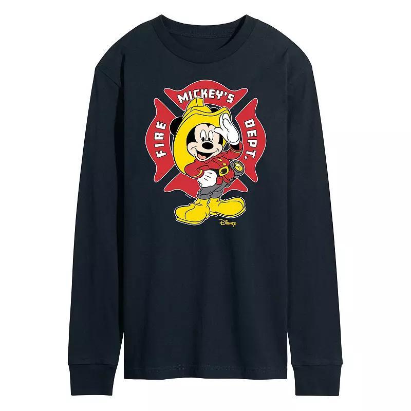 Disneys Mickey Mouse Mens Fire Dept. Badge Long Sleeve Graphic Tee Blue Product Image