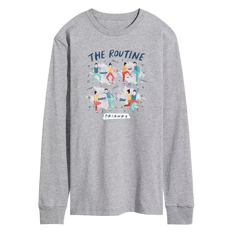 Men's Friends The Routine Poses Long Sleeve Graphic Tee, Size: XXL, Grey Gray Product Image