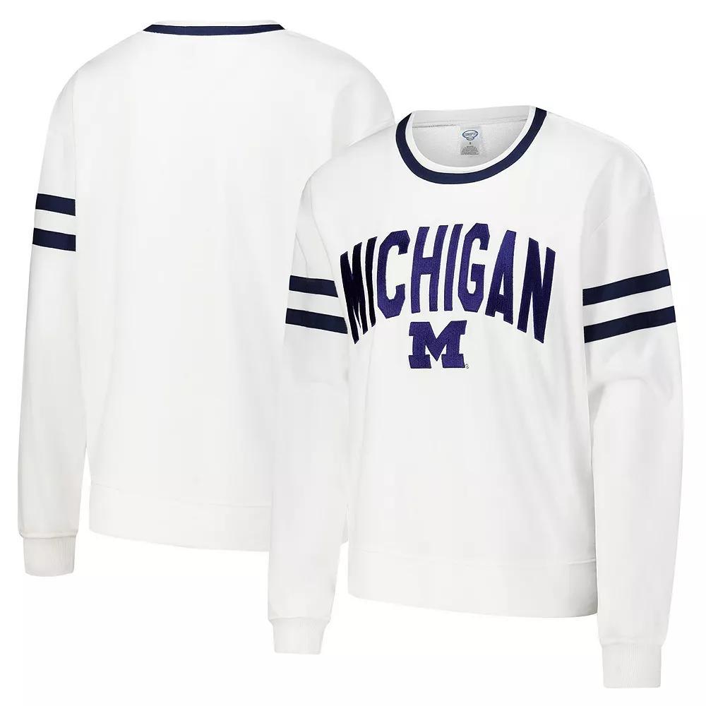 Women's Concepts Sport White Michigan Wolverines Borough French Terry Arch Over Long Sleeve T-Shirt,  Product Image