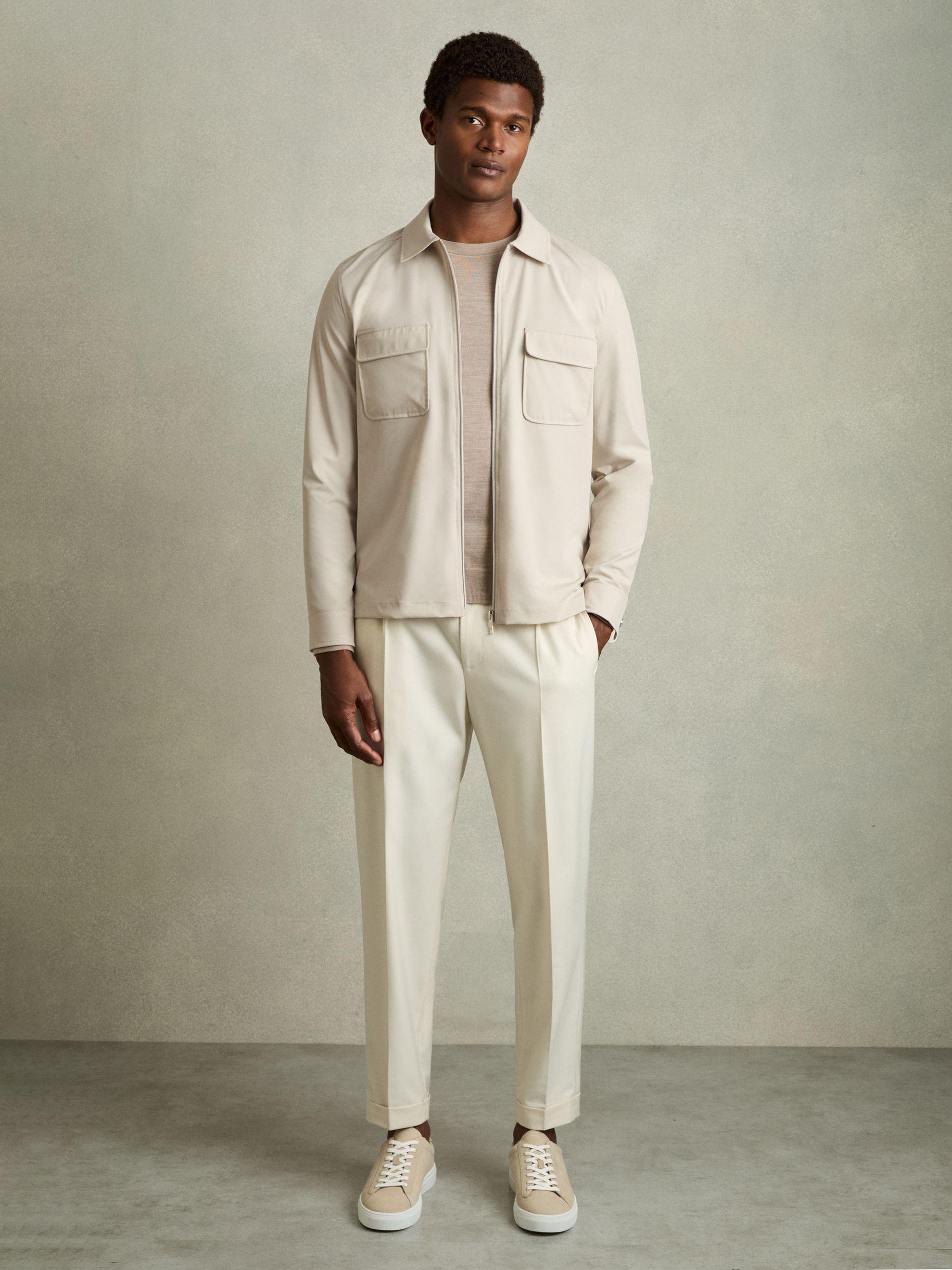 Technical Zip-Through Overshirt in Stone Product Image