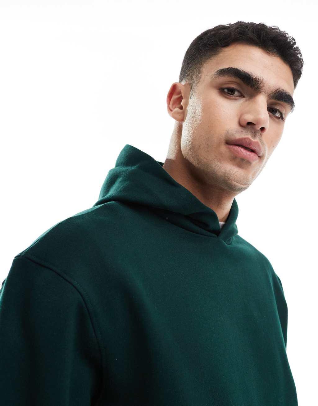 ASOS DESIGN premium heavyweight boxy oversized hoodie 400gsm in dark green Product Image