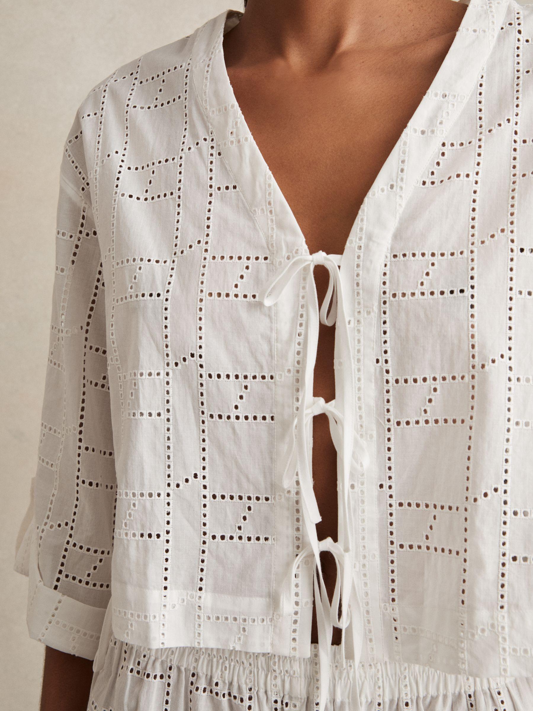 Cotton Broderie Tie-Front Top in White Product Image