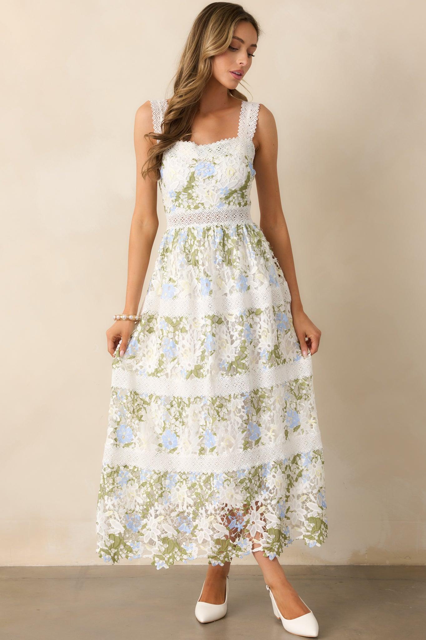 Spring Romance Ivory Floral Embroidered Maxi Dress Product Image