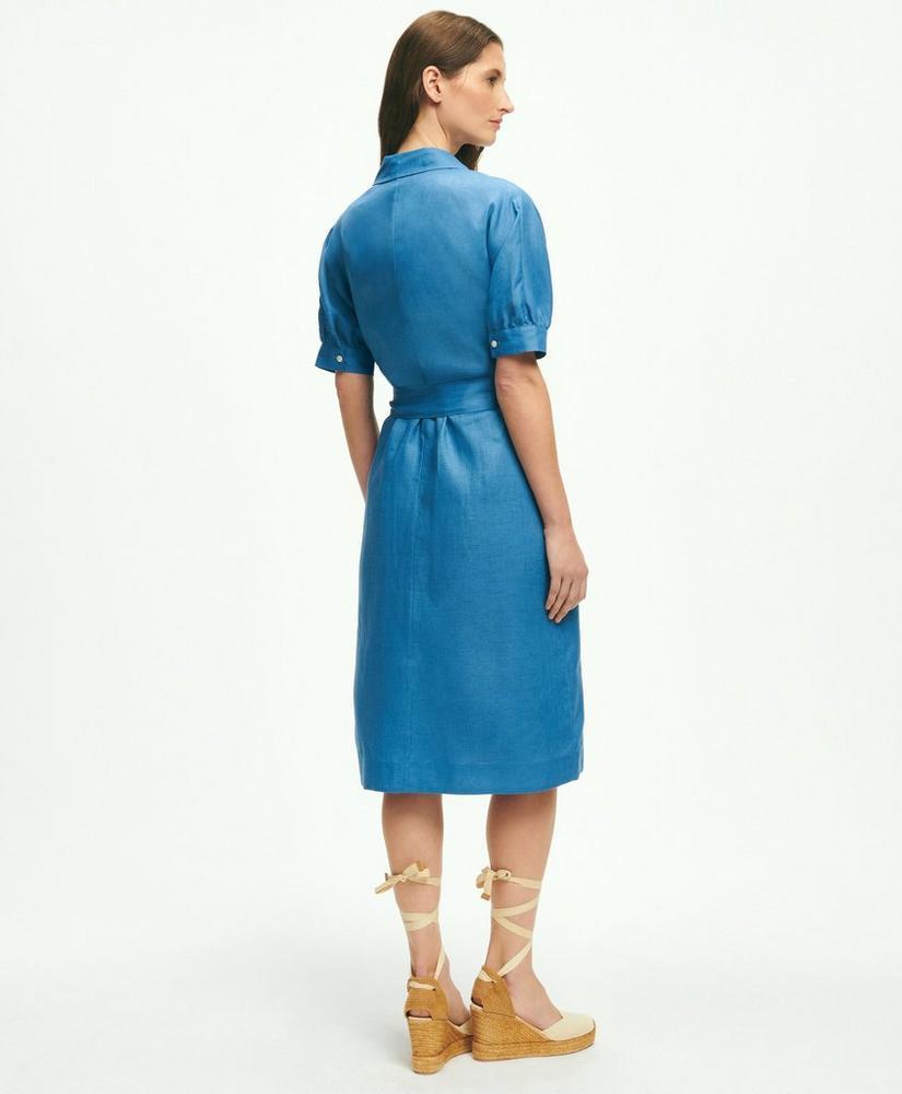 Puff Sleeve Belted Shirt Dress In Linen Product Image