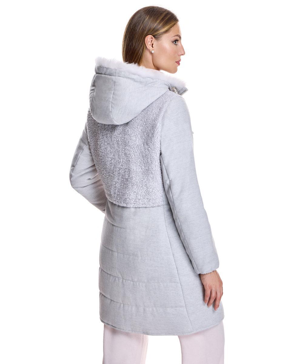 Hooded Woolblend Coat with Shearling Front and Back Product Image