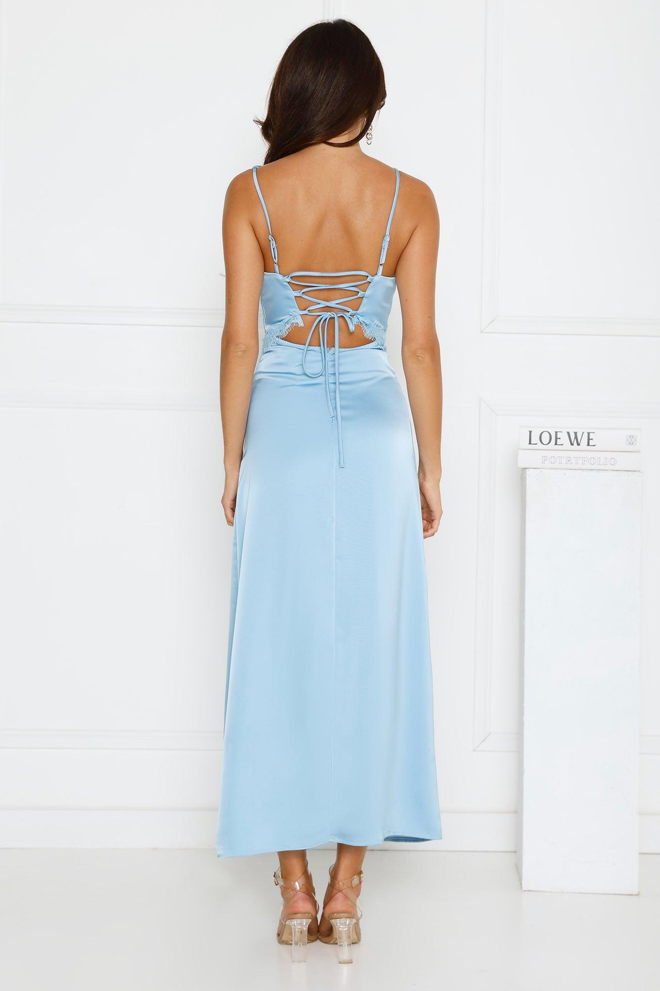 Softly In Season Satin Maxi Dress Blue Product Image