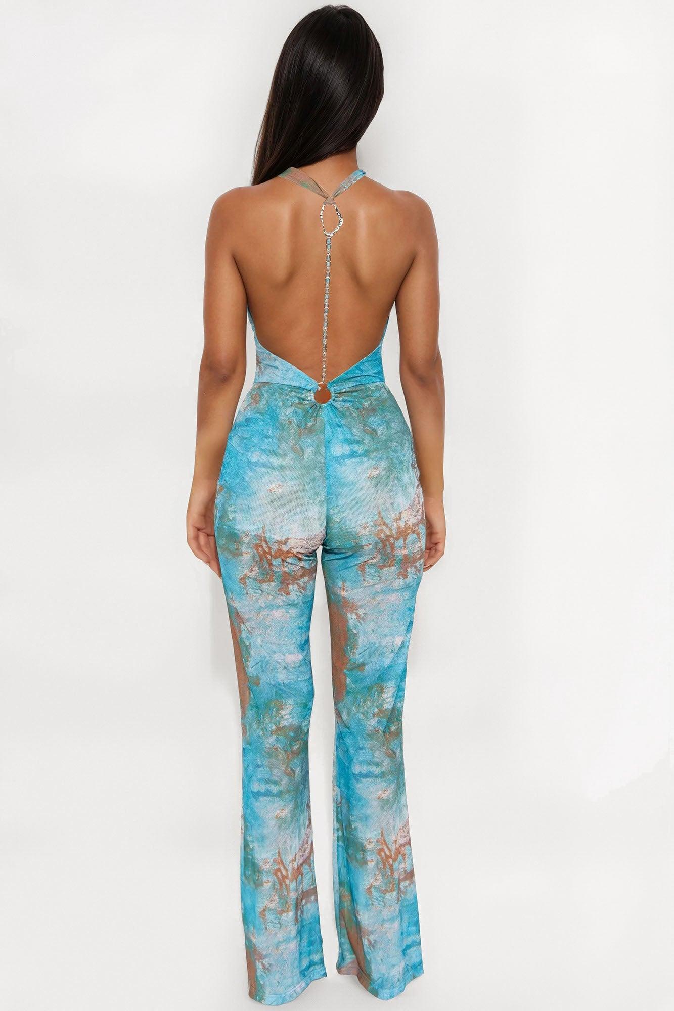 Not Just Anyone Mesh Jumpsuit - Aqua/Combo Female Product Image