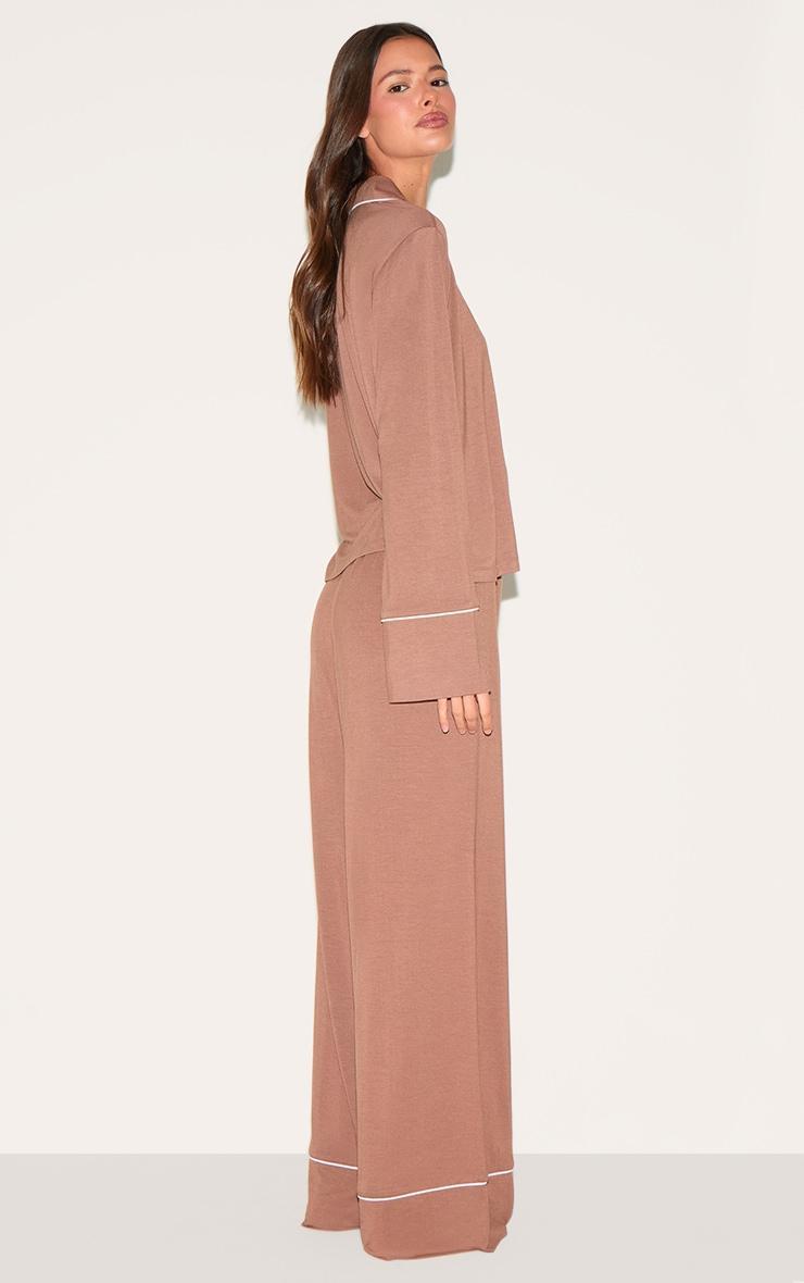 Mocha Modal Piping Long Pj Set Product Image