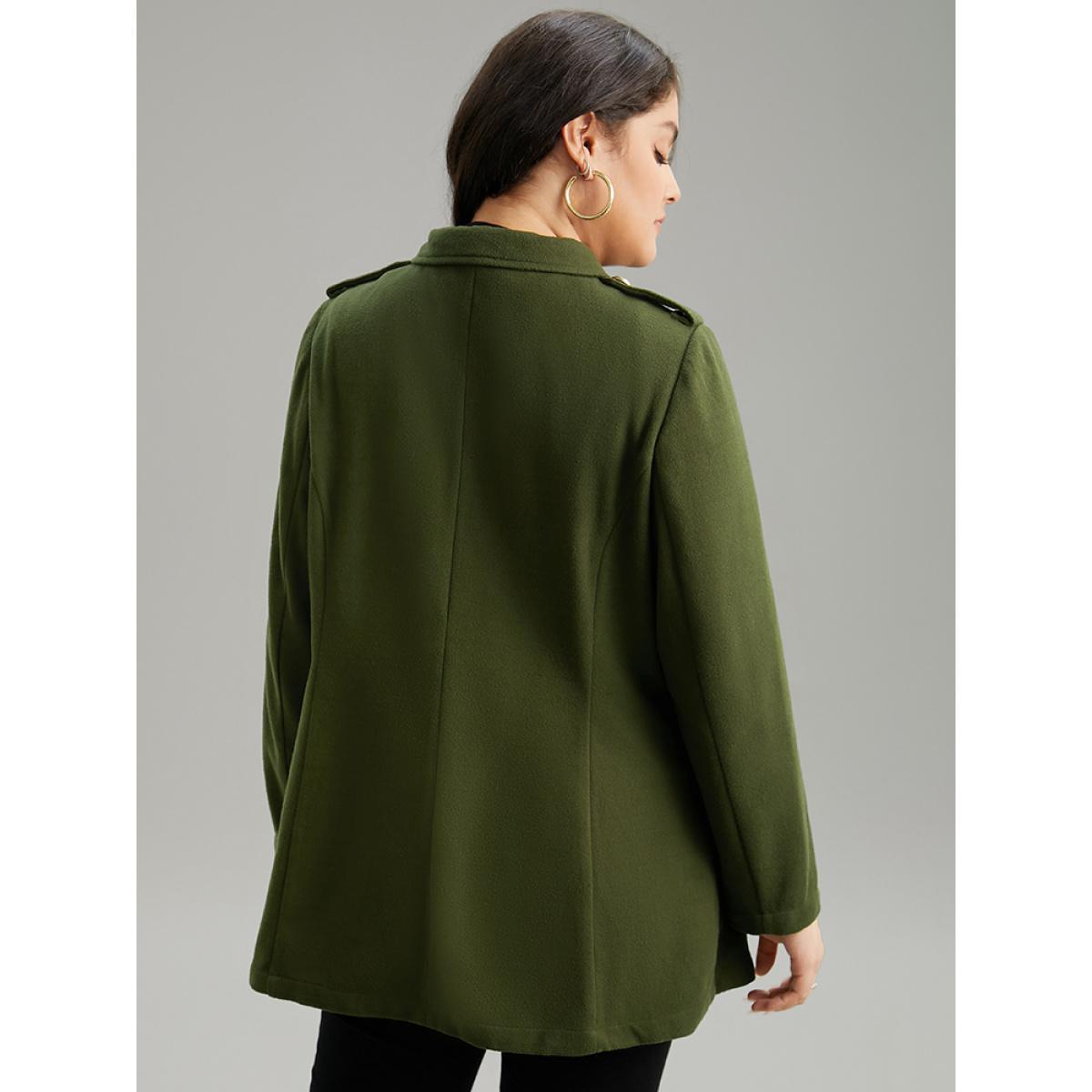 Plus Size Plain Double Breasted Lapel Collar Coat Women ArmyGreen Casual Plain Ladies Dailywear Winter Coats BloomChic 10/M Product Image