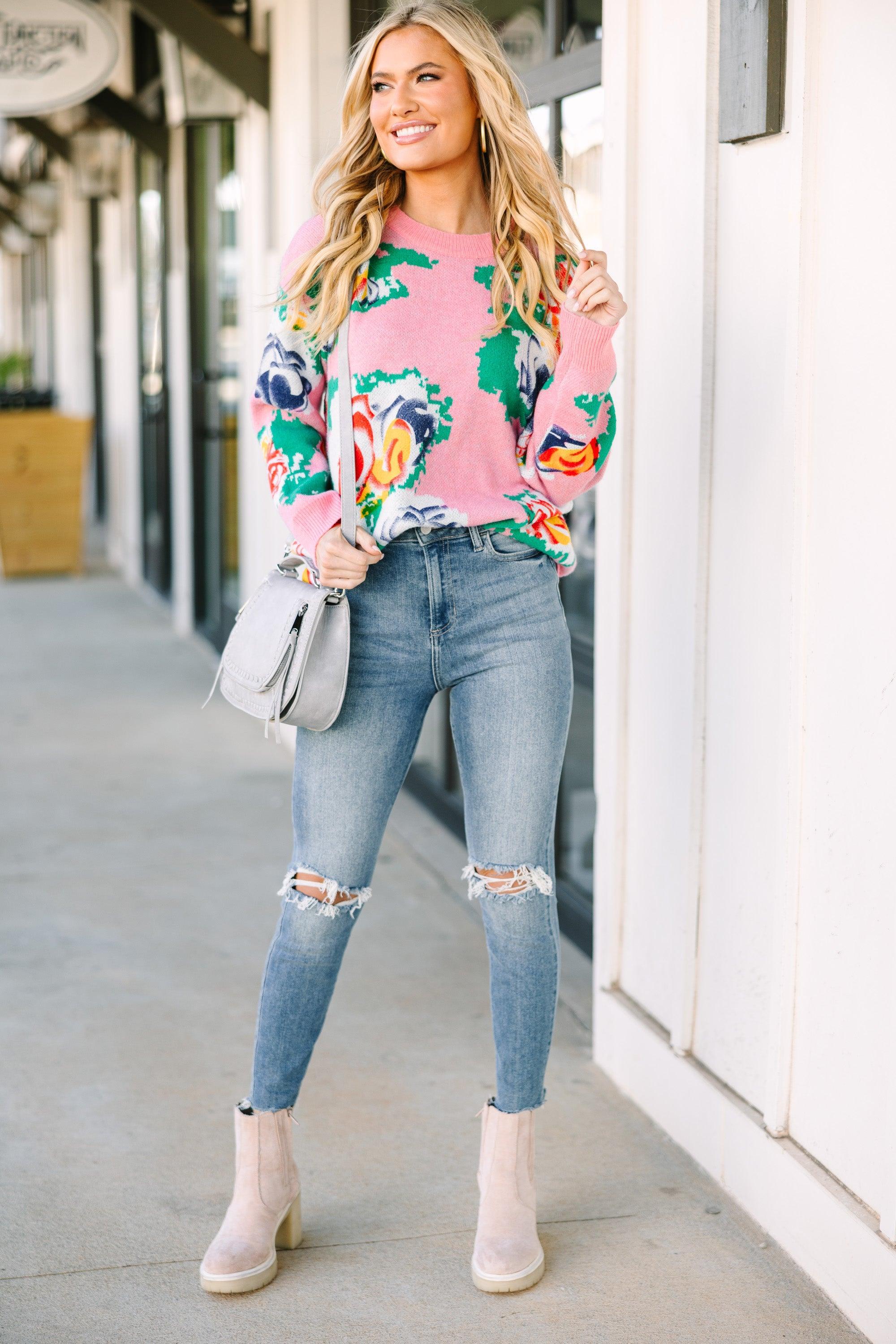 Perfectly Poised Pink Floral Sweater Female Product Image