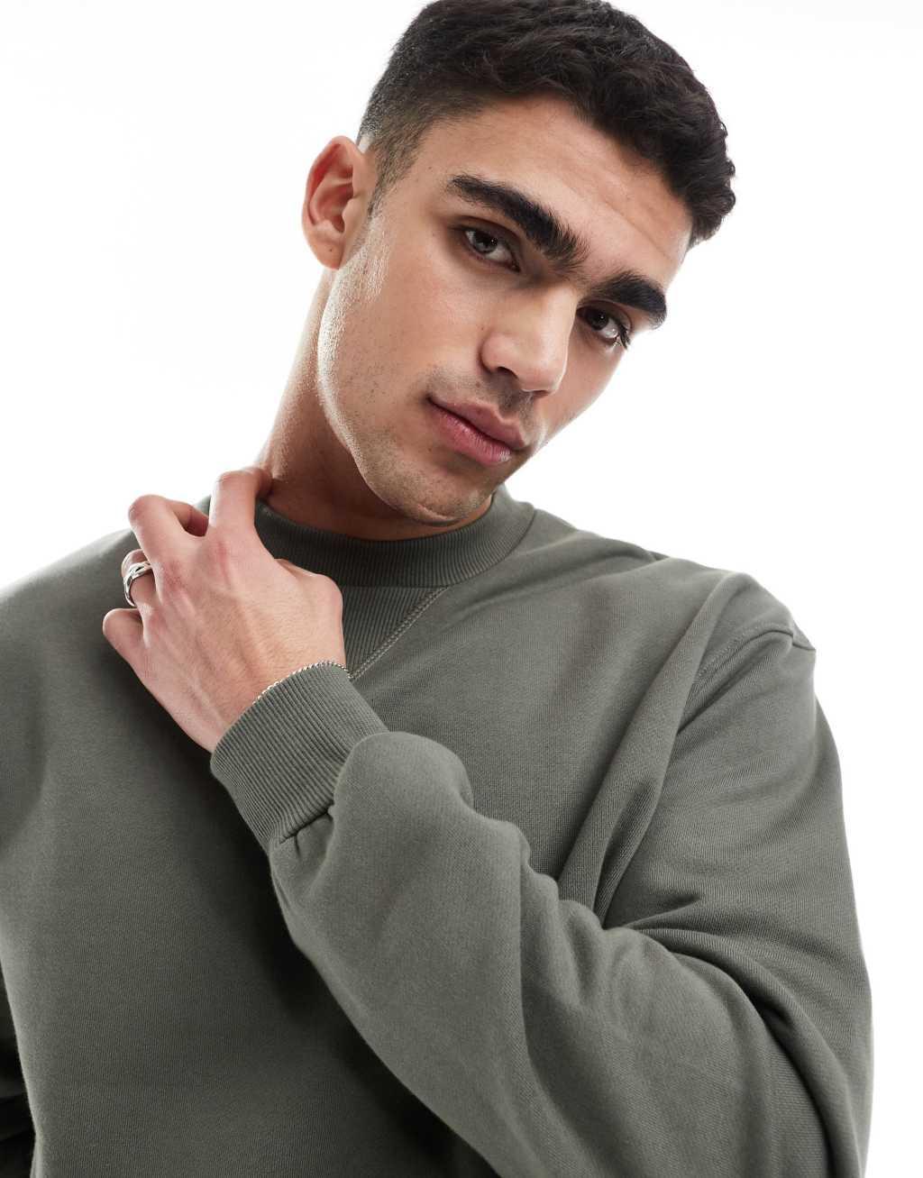 ASOS DESIGN premium heavyweight oversized sweatshirt 400gsm in KHAKI  Product Image