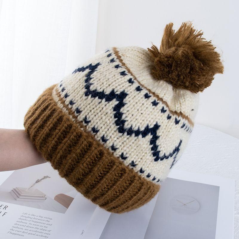 Chevron Pom Pom Knit Beanie Product Image