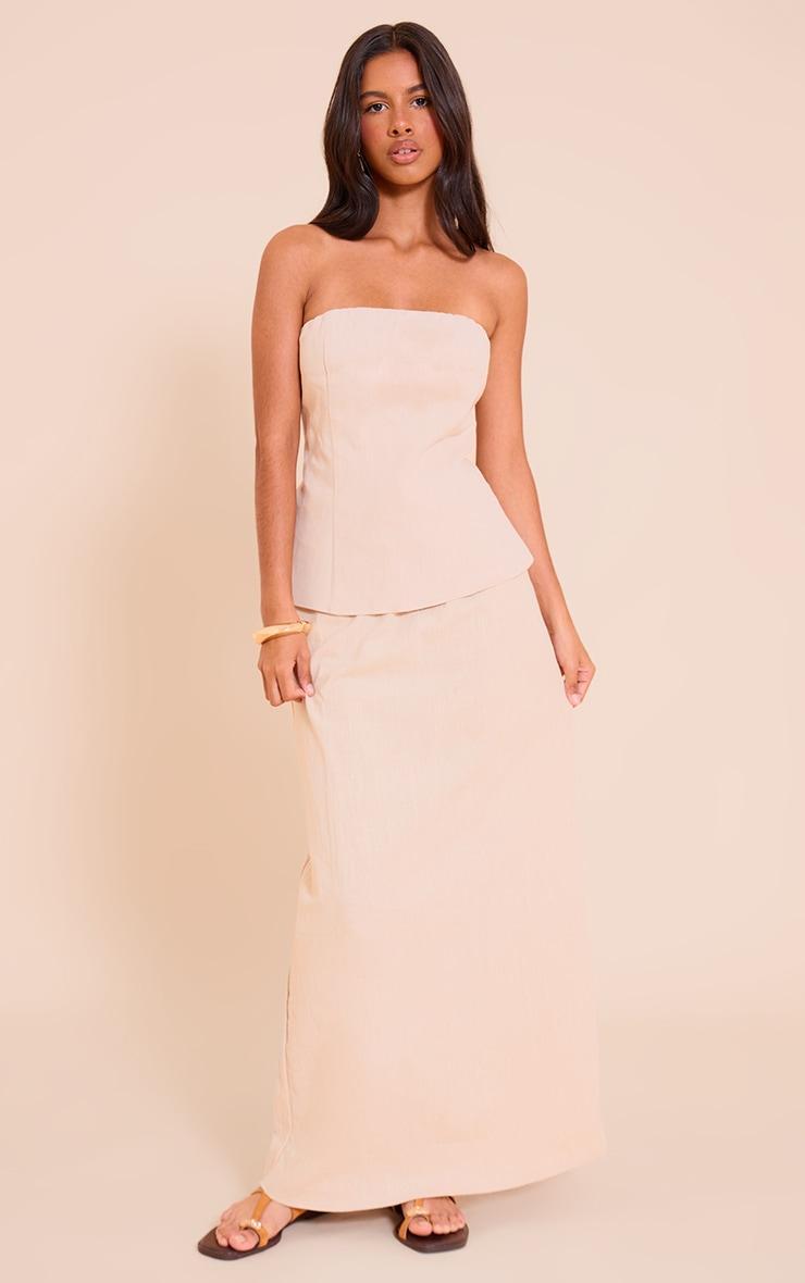 Petite Natural Premium Linen Look Drawstring Maxi Skirt Product Image