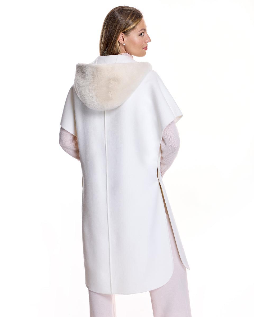 Woolblend Cape with Mink Trim Hood Product Image