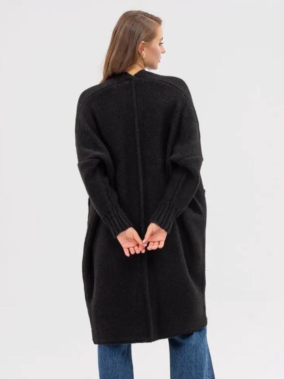 Pocketed Open Front Long Sleeve Longline Cardigan Product Image