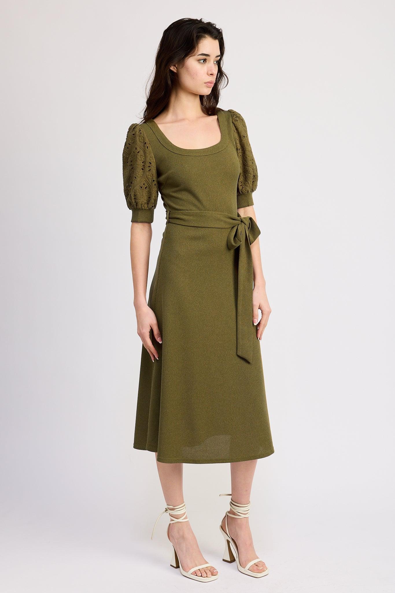 Broderie Puff Sleeve Midi Dress Product Image