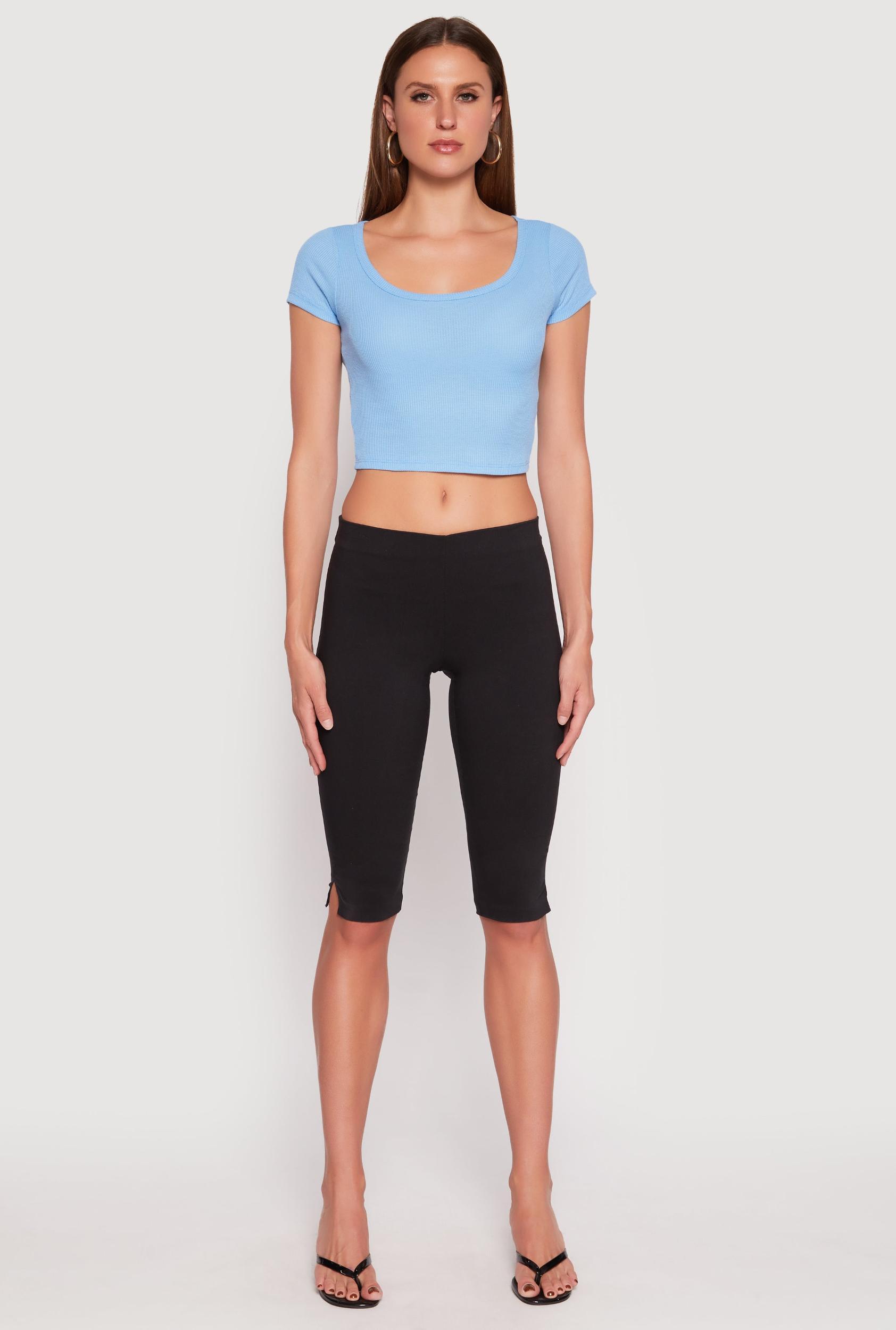 Womens Waffle Knit Short Sleeve Crop Top Product Image