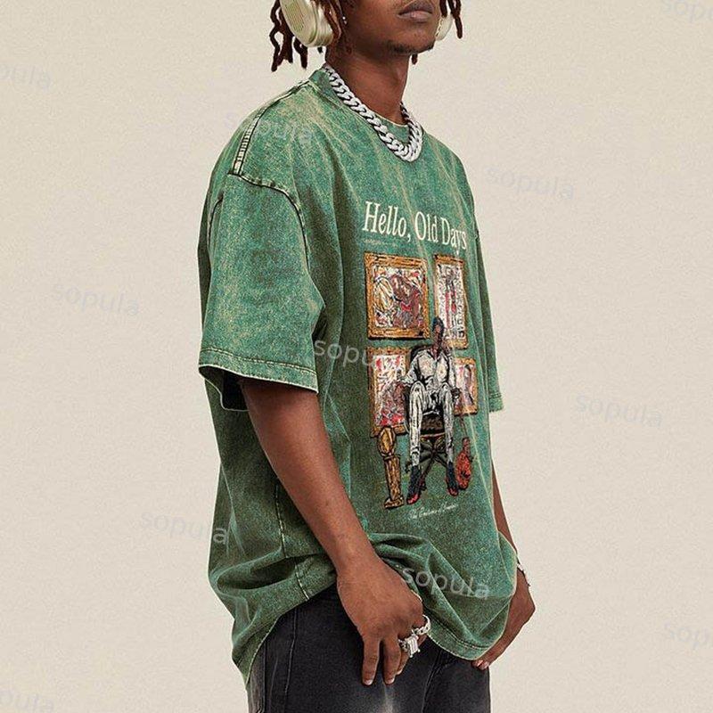 Retro Fashion Old Times Graphic Acid Washed Short Sleeve T-Shirt Product Image