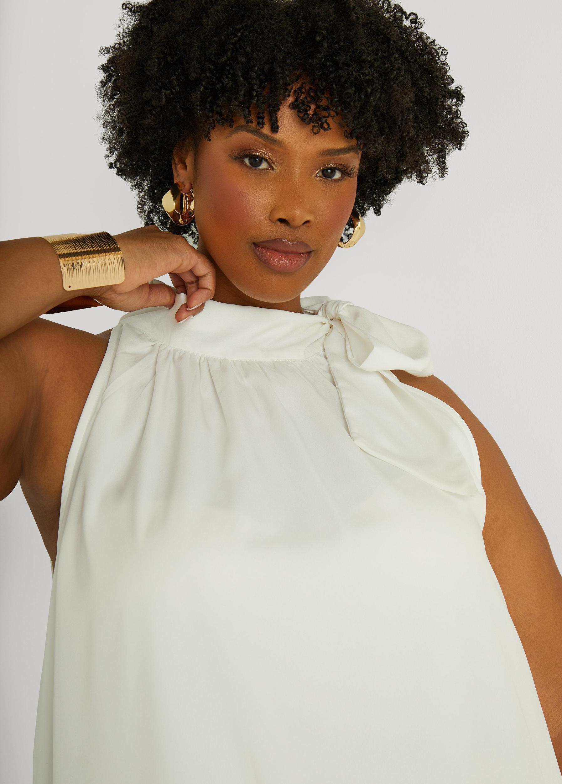 Plus Size Flounced Tie Neck Midi Dress Ashley Stewart Product Image