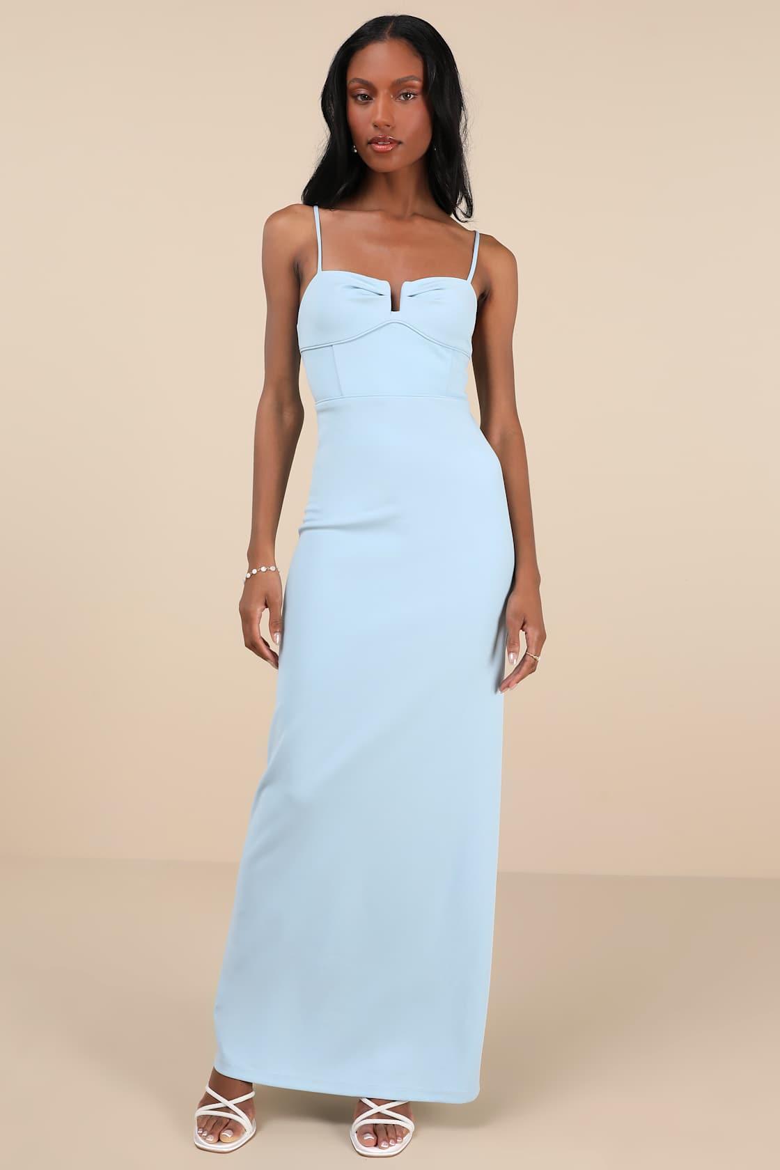 Romantic Existence Light Blue Column Maxi Dress Product Image