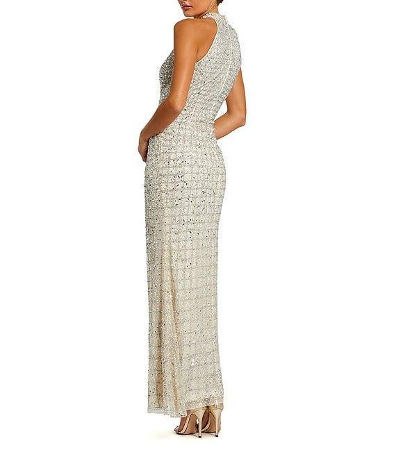 Mac Duggal Keyhole Neck Beaded Mesh Column Gown Product Image