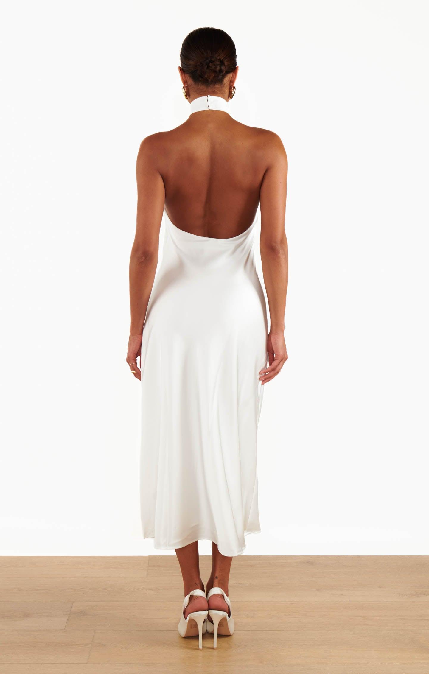 Jasmine Halter Midi Dress ~ Ivory Luxe Satin Product Image