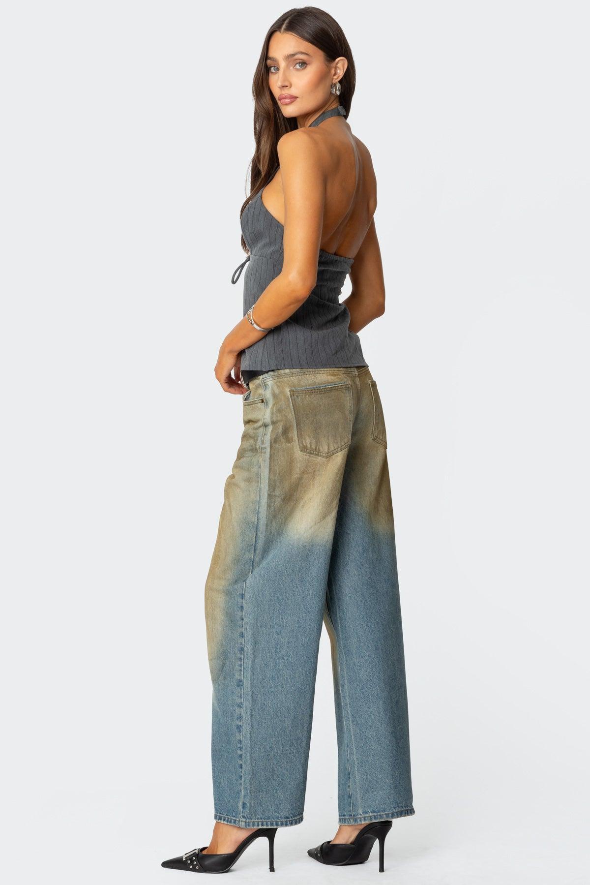 Split Front Pinstripe Halter Top Product Image