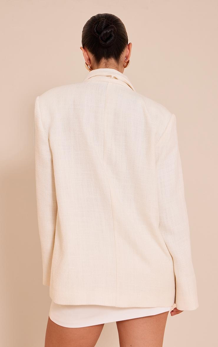  Cream Button Detail Linen Look Boxy Blazer Product Image
