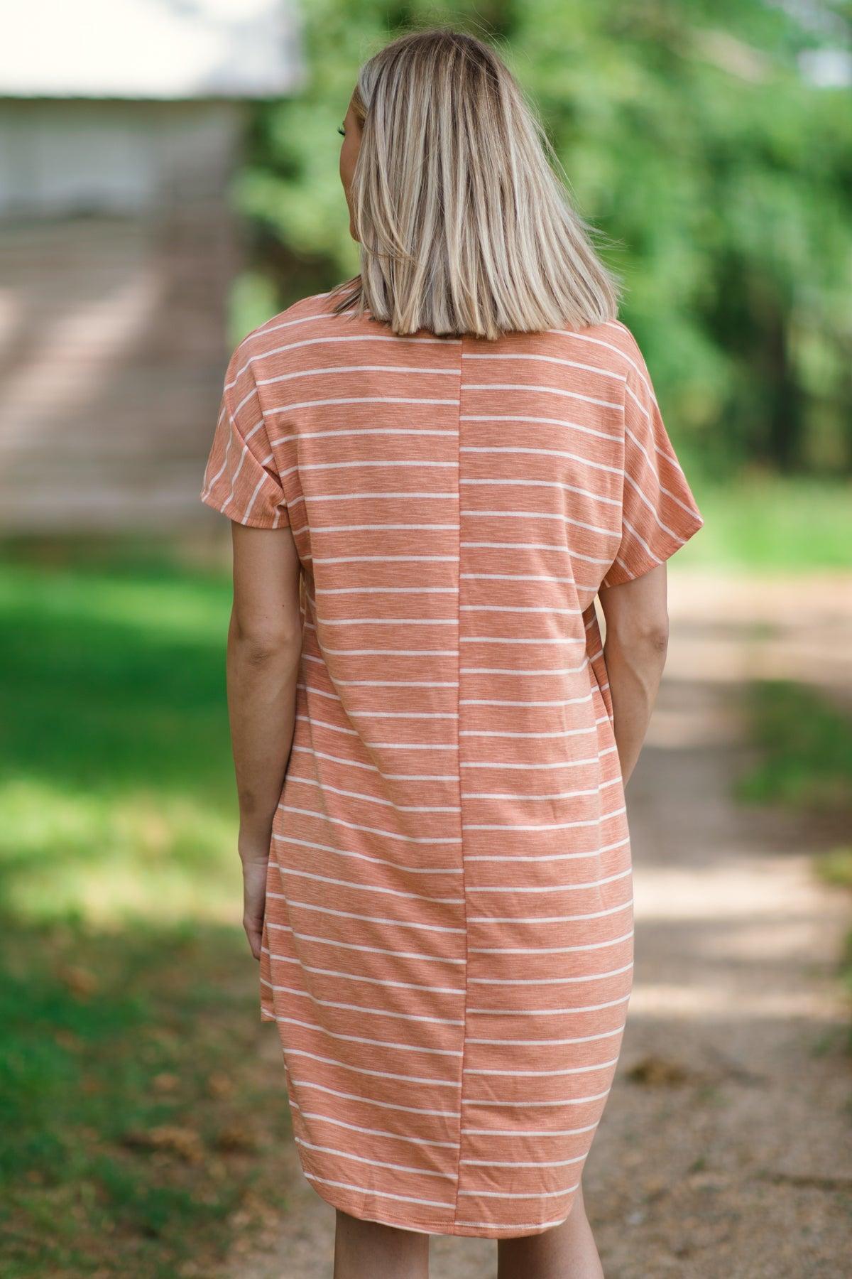 Orange and White Stripe Short Sleeve Dress Product Image