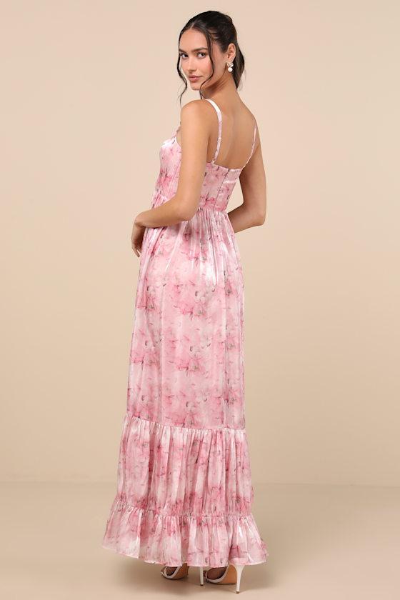 Karlaye Light Pink Floral Sleeveless Tiered Maxi Dress Product Image