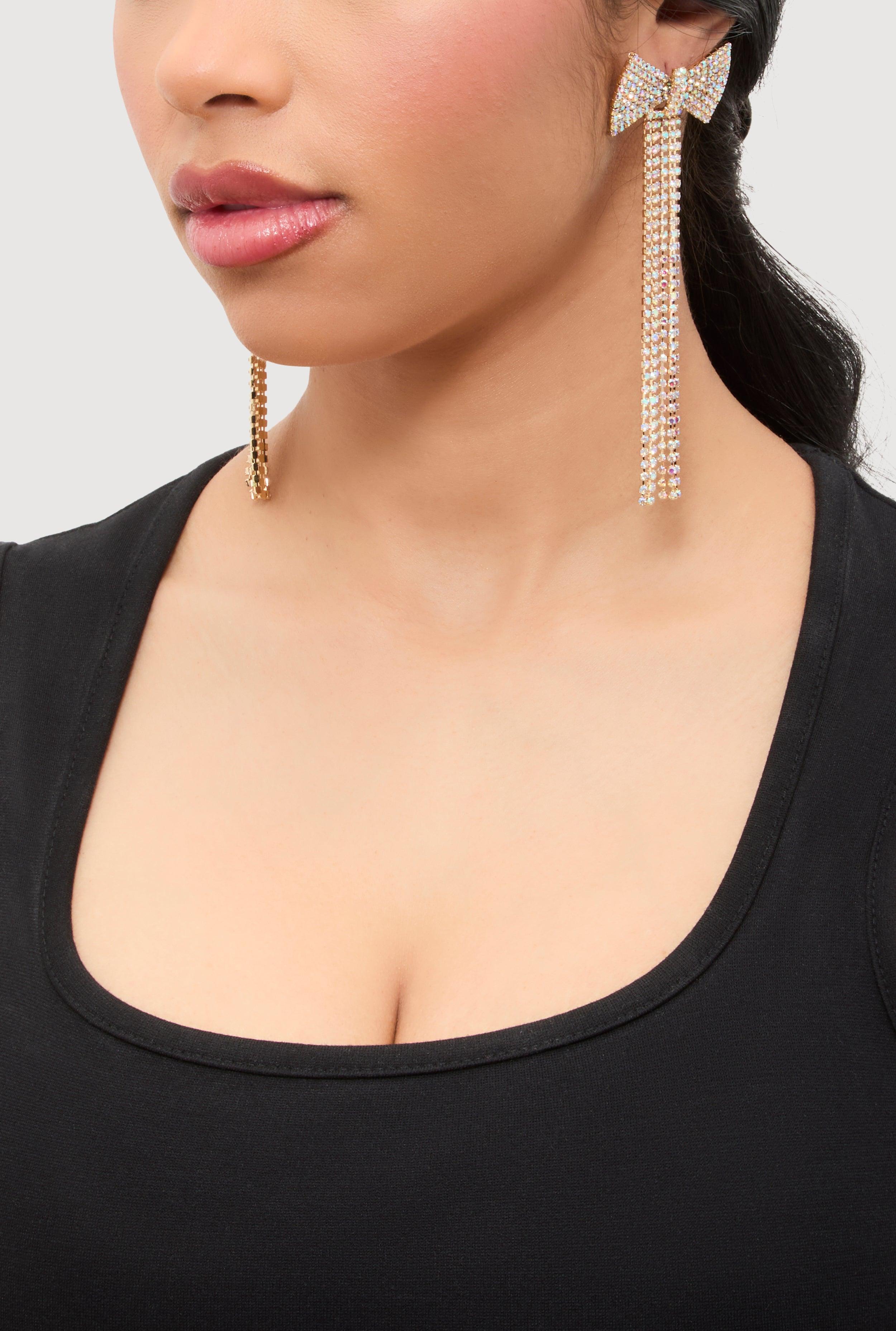 Faux Pearl Rhinestone Encrusted Hoop Earrings Female Product Image