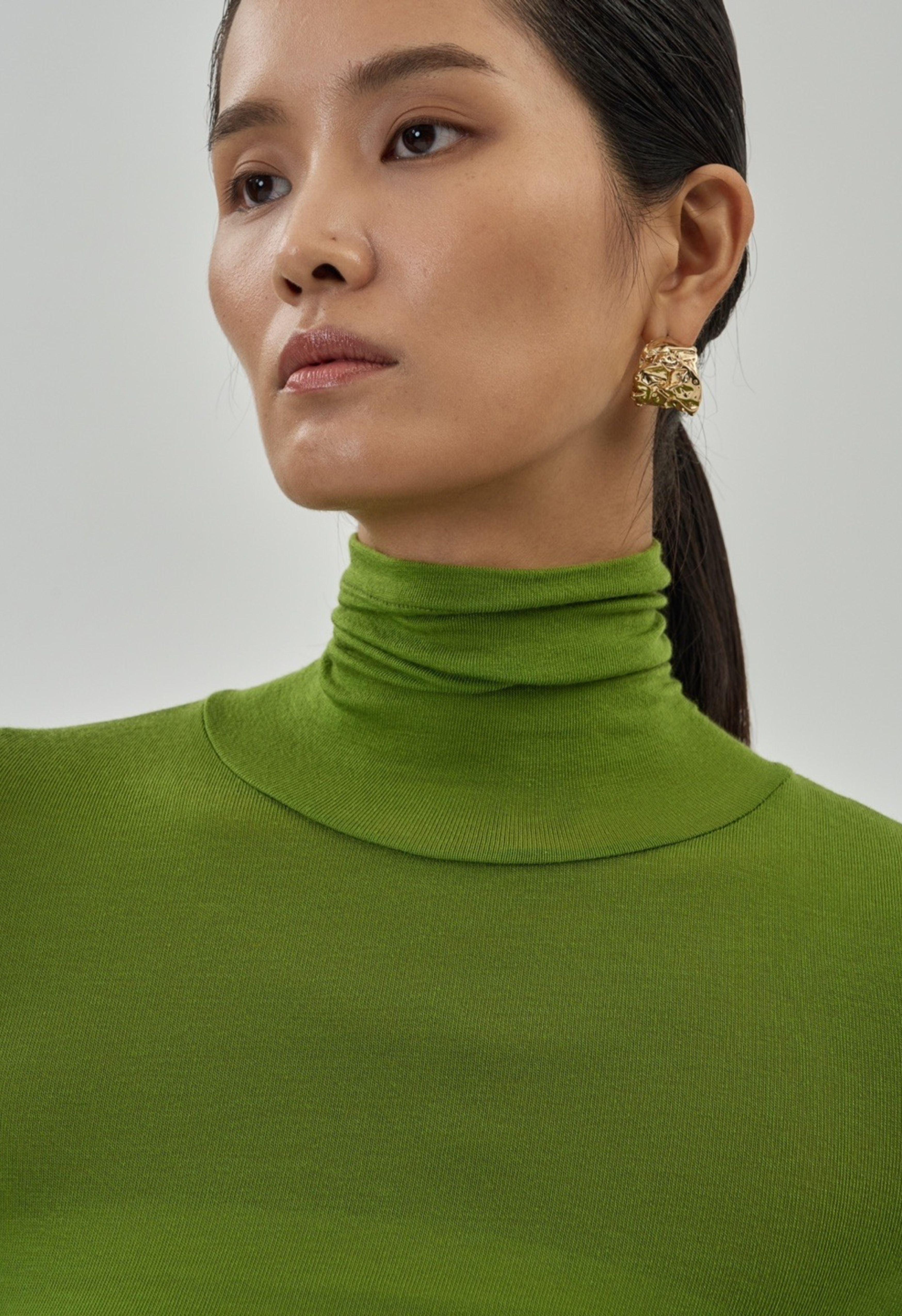 Jersey Turtleneck Top in Olive Product Image