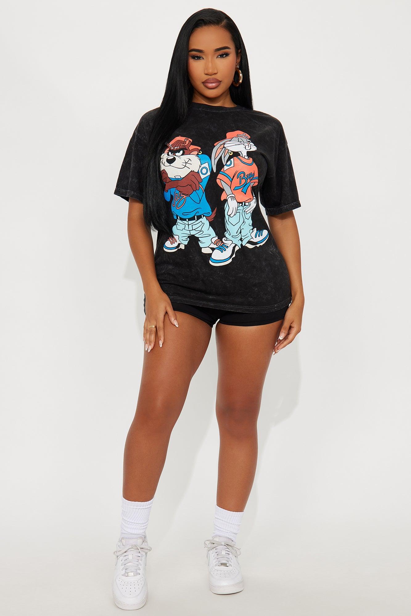 Bugs and Taz Washed Multi Hit Oversized Tee - Black Female Product Image