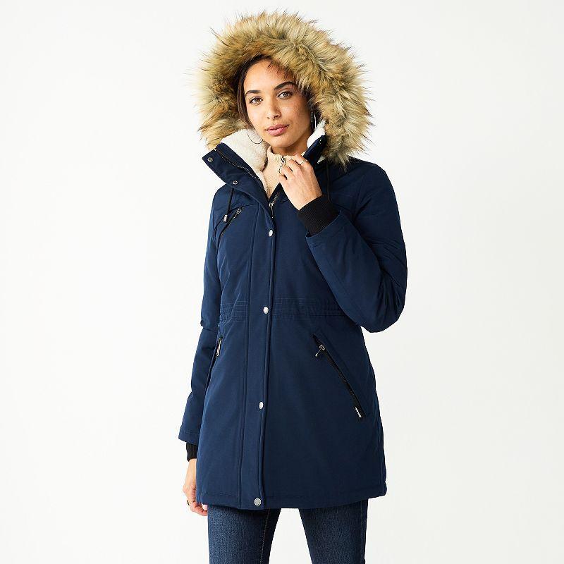 Women's Nine West Hooded Sherpa & Quilted Puffer Coat, Size: Small, Blue Product Image
