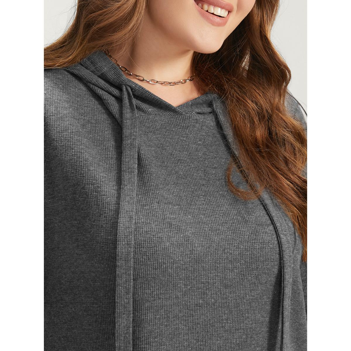 Plus Size Solid Drawstring Split Hem Hooded Sweatshirt Women DimGray Casual Hooded Dailywear Sweatshirts BloomChic 26/4X Product Image