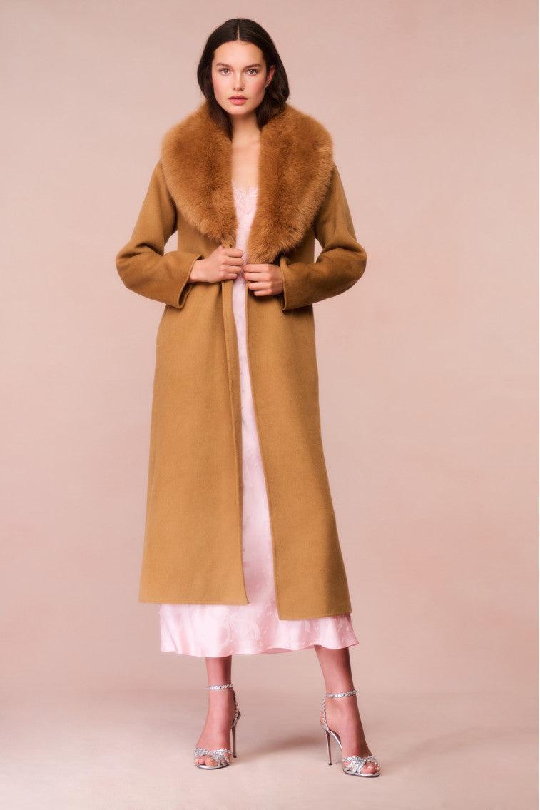 Mahika Wool-Cashmere Faux Fur Collar Coat - OATMEAL Product Image
