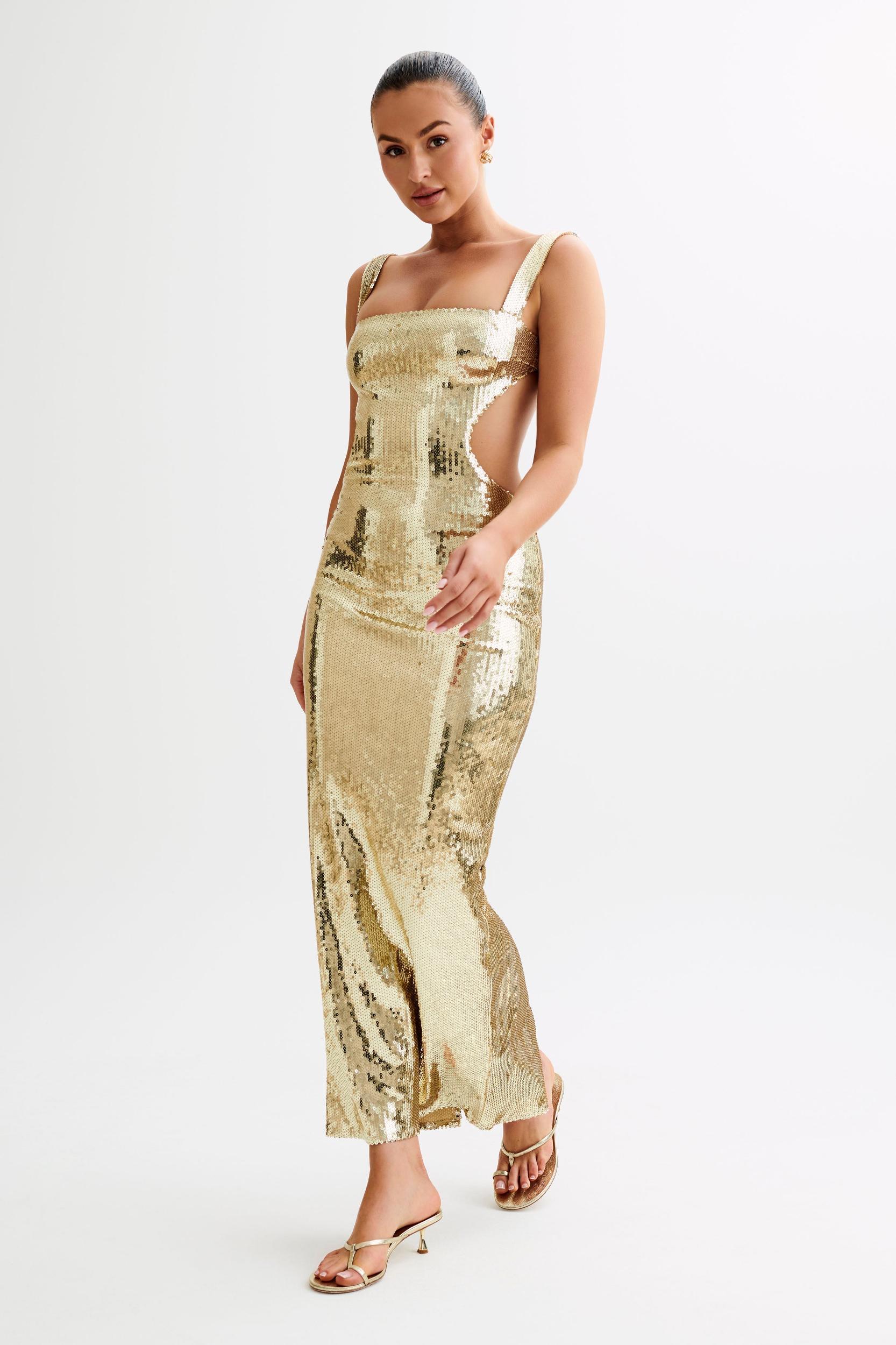 Adoria Sequin Cut Out Maxi Dress - Gold Product Image