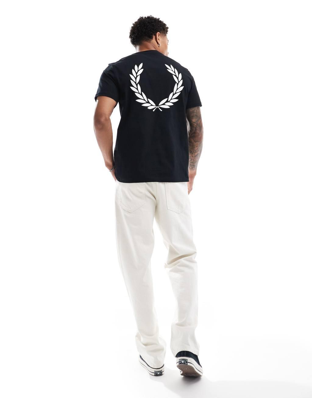 Fred Perry rear powder laurel t-shirt in black Product Image