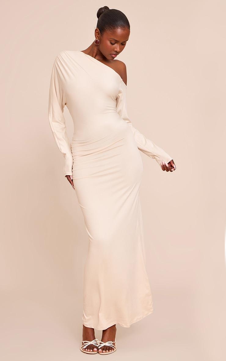 Almond Soft Touch One Shoulder Long Sleeve Maxi Dress Product Image