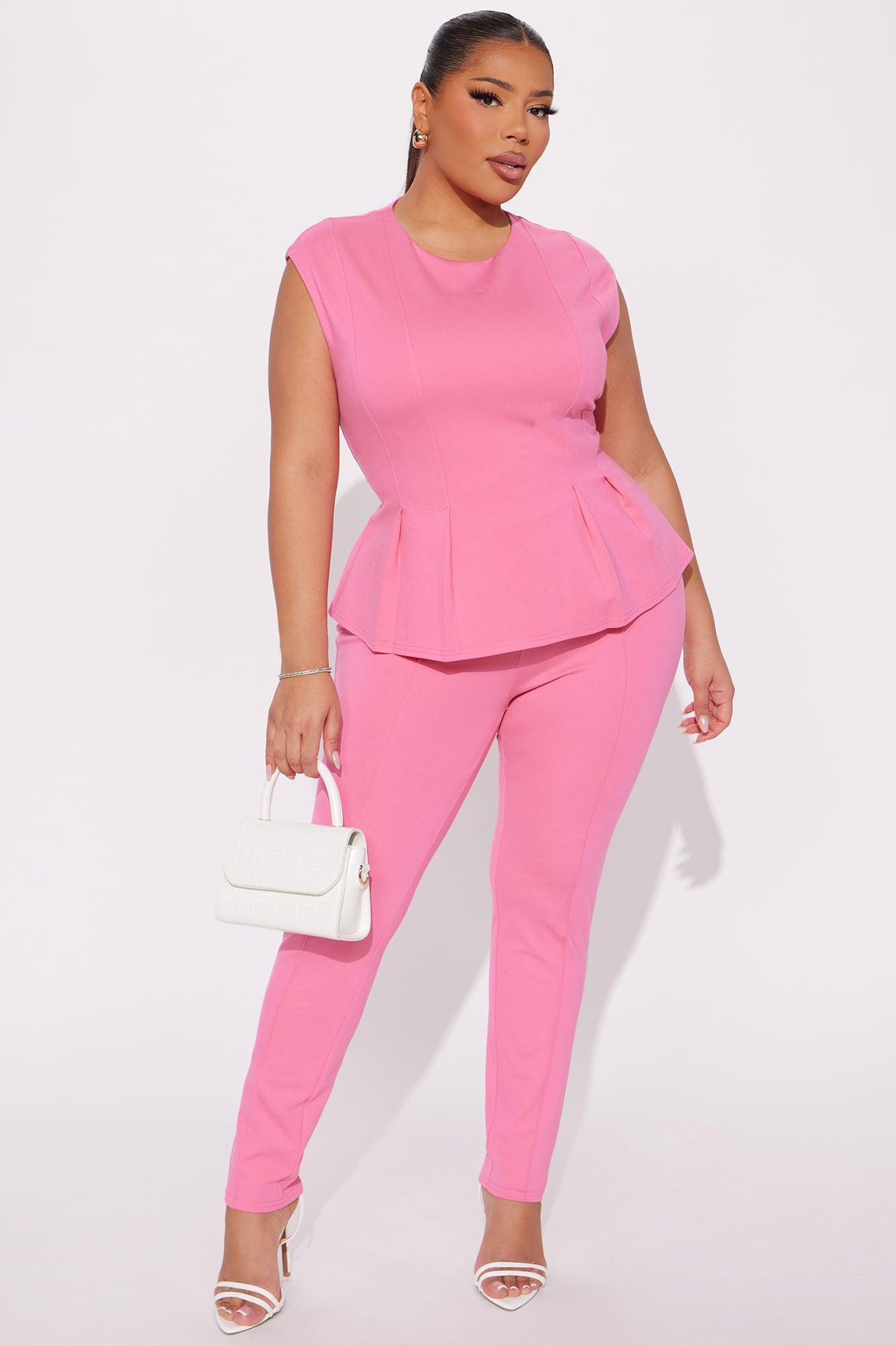 The Mia Double Lined Ponte Peplum Pant Set - Pink Product Image