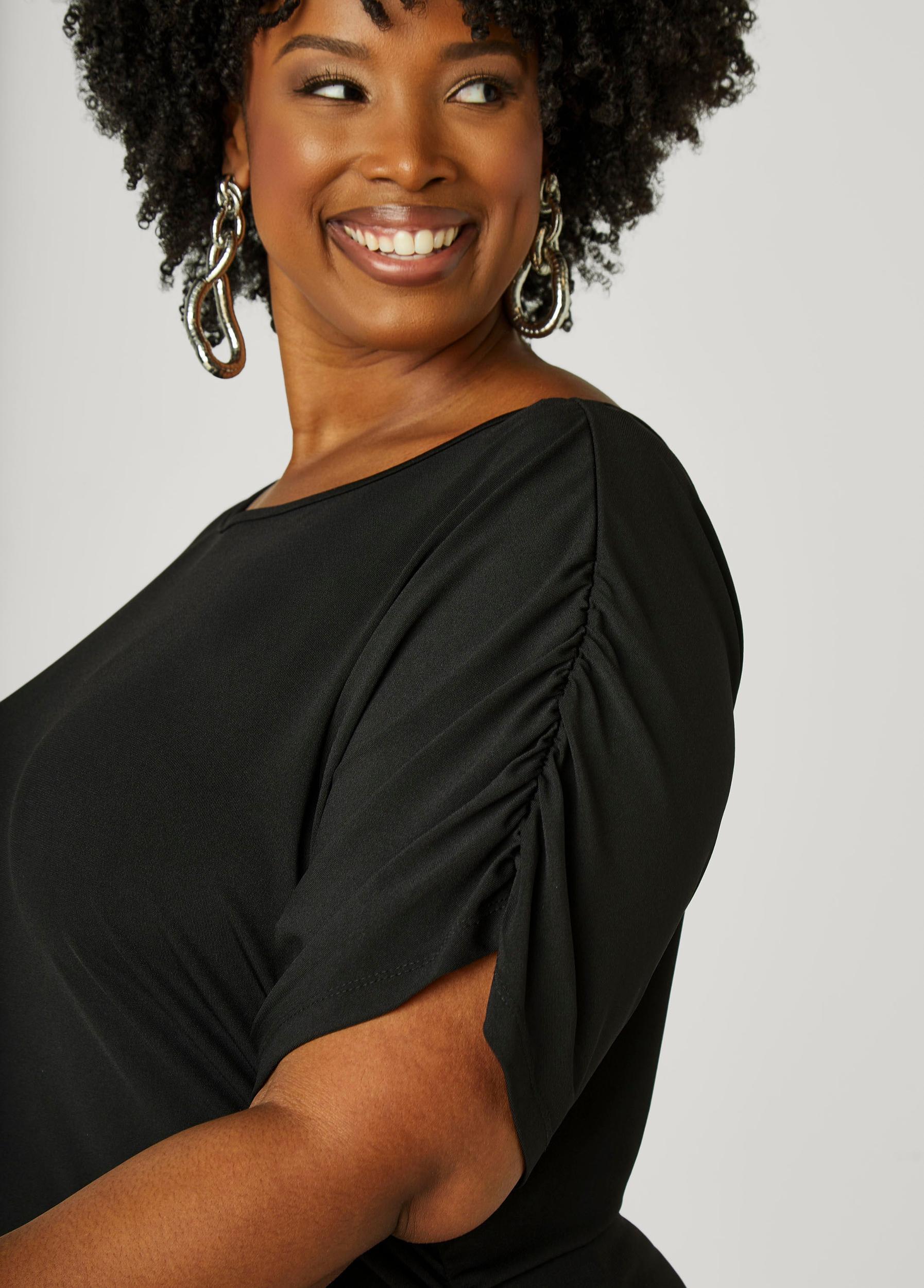 Plus Size Ruched Stretch Knit Top Ashley Stewart Product Image