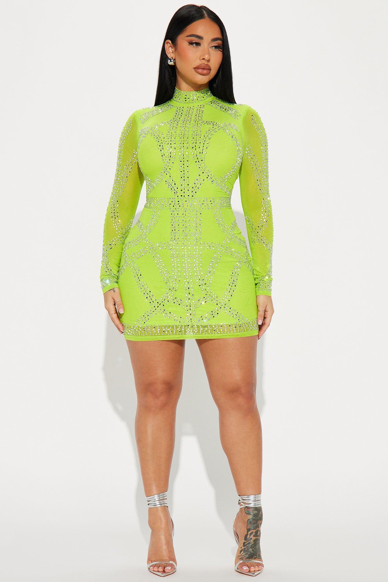 Brittney Embellished Mini Dress - Lime Product Image