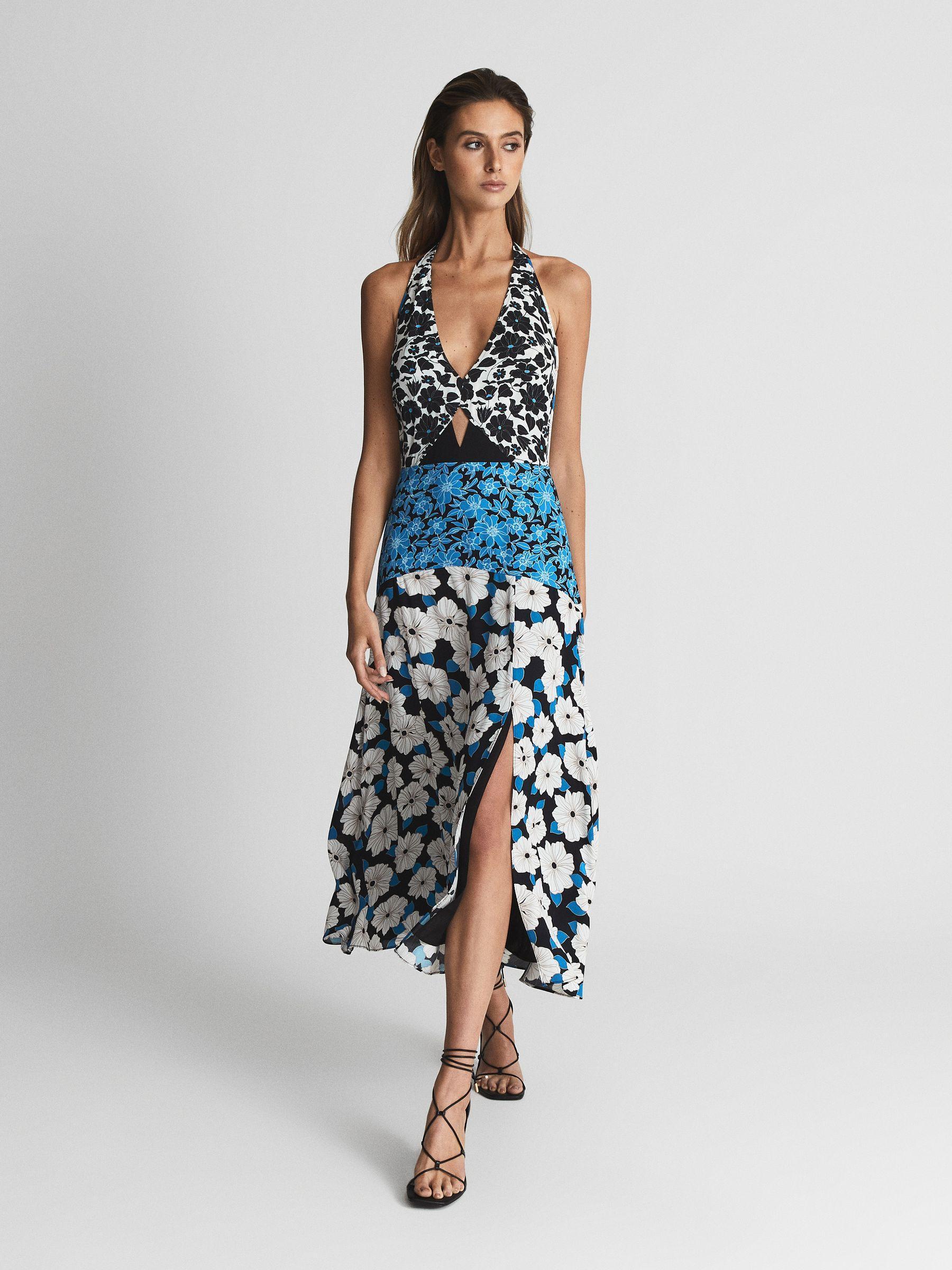 Floral Print Midi Dress in Blue Product Image
