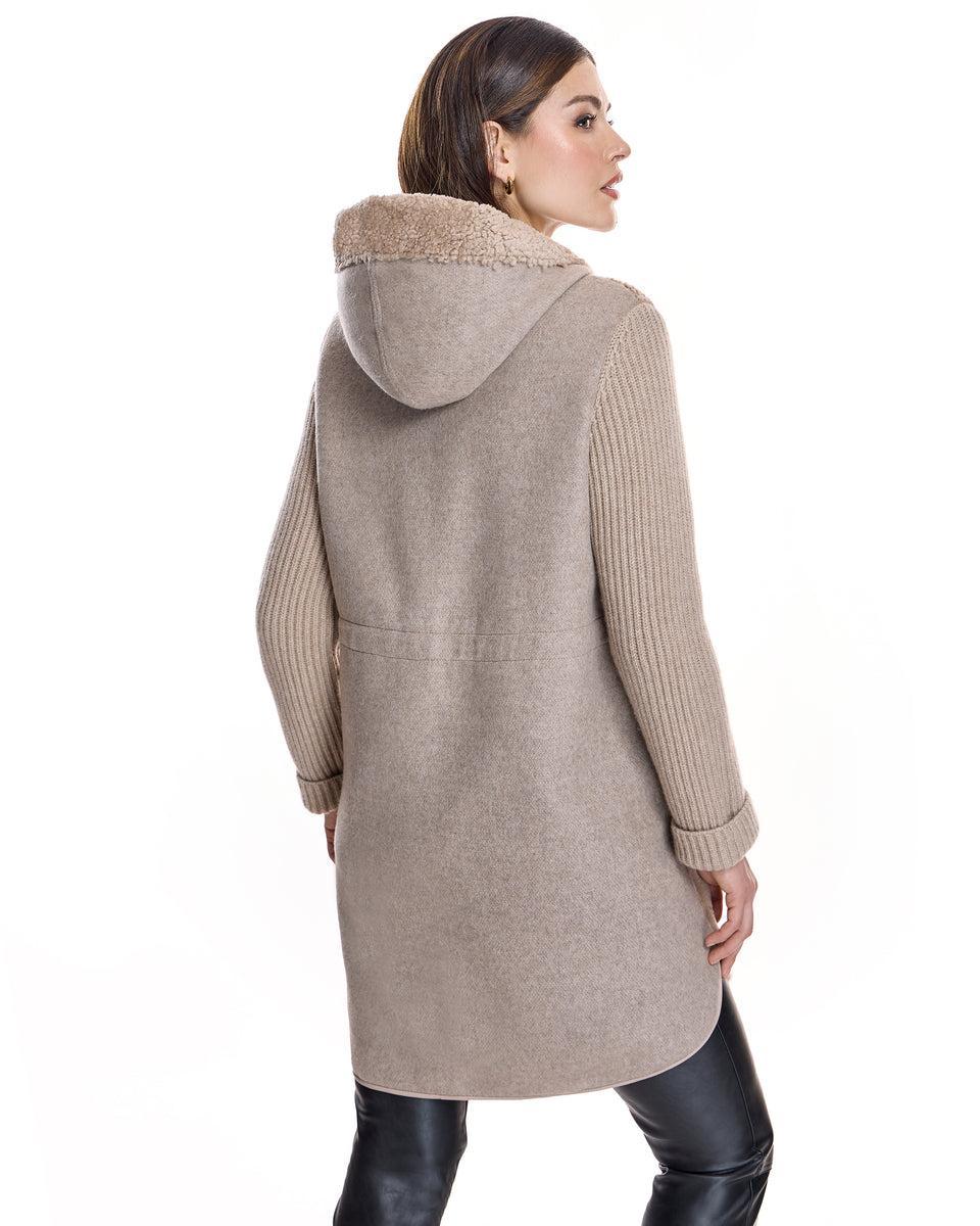 Hooded Shearling Jacket with Zipper Product Image