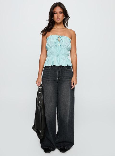 Sombre Tie Detail Strapless Top Blue Product Image