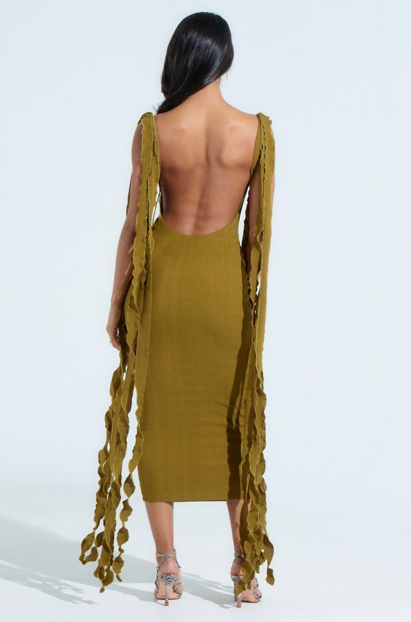 GET LIKE ME BACKLESS MIDI DRESS IN GREEN Product Image