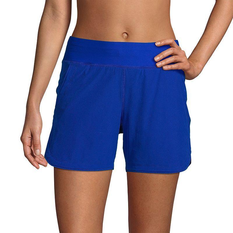 Petite Lands End 5 Quick Dry Elastic Waist Board Shorts Swim Cover-up, Womens Deep Blue Product Image