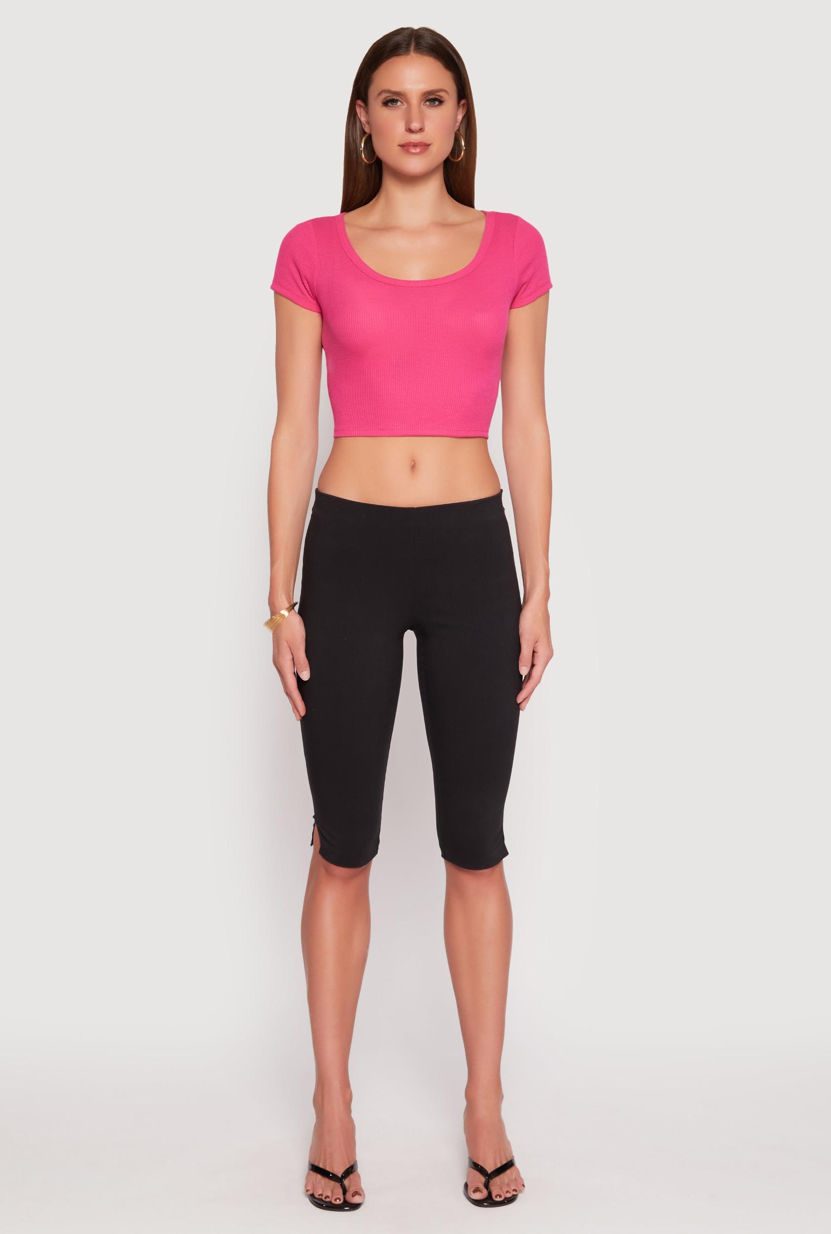 Womens Waffle Knit Short Sleeve Crop Top Product Image